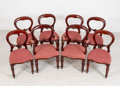 Set of 8 Mahogany Balloon Back Dining Chairs