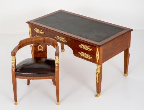 Impressive Mahogany Bureau Plat and Chair