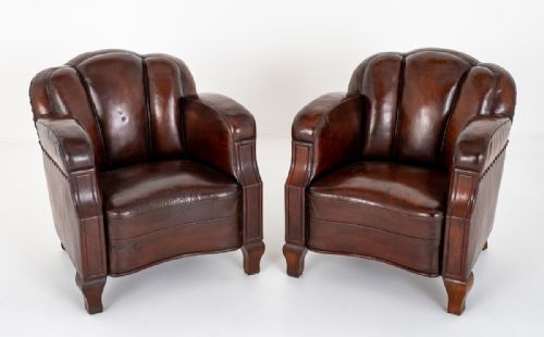 Impressive Pair of Art Deco Leather Club Chairs