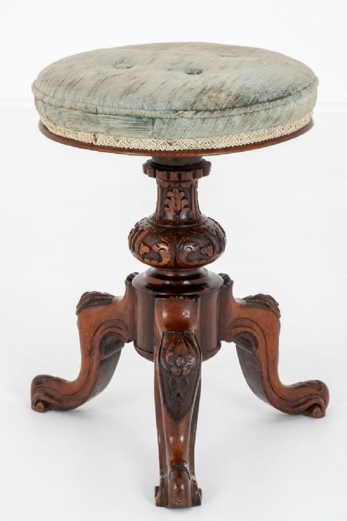 Victorian Walnut Carved Piano Stool