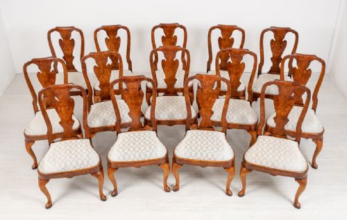 Set of 10 Figured Elm Queen Anne Style Dining Chairs