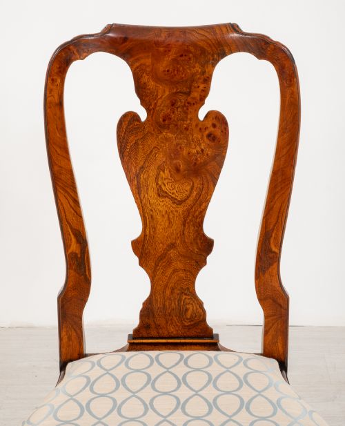 fig 1. Set of 10 Figured Elm Queen Anne Style Dining Chairs