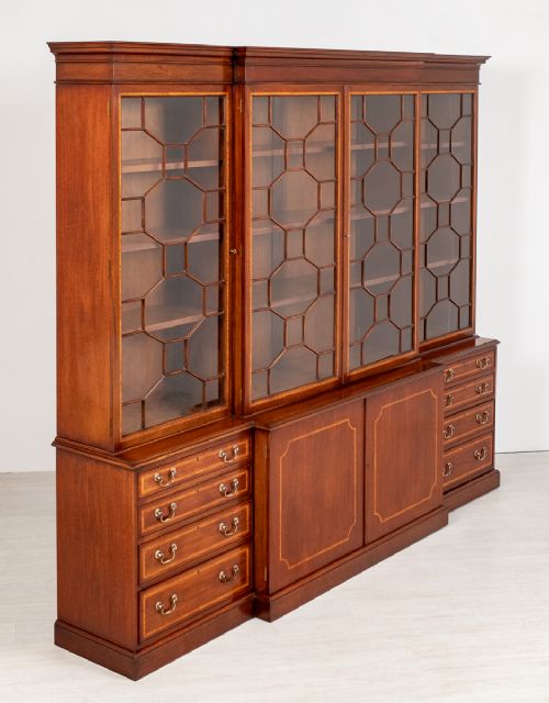 Sheraton Style Mahogany Breakfront Bookcase