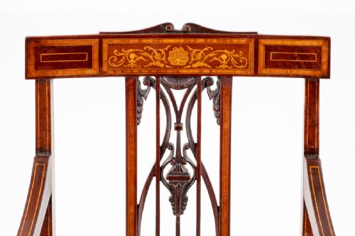 fig 1. Mahogany Inlaid Sheraton Revival Open Arm Chair