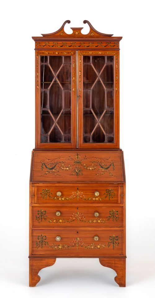 fig 1. Sheraton Revival Satinwood Bureau Bookcase