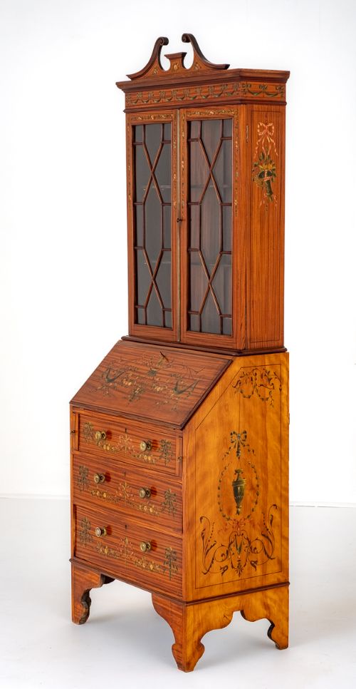 Sheraton Revival Satinwood Bureau Bookcase