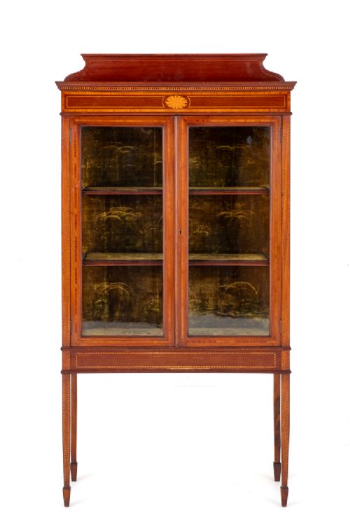 Sheraton Revival Mahogany 2 Door Inlaid Display Cabinet