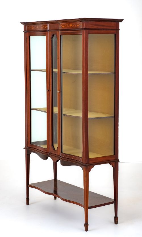 Sheraton Revival Mahogany Inlaid Display Cabinet.