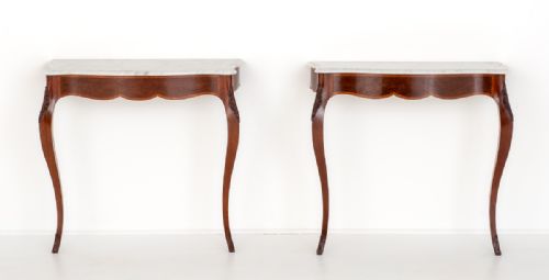 Pair of Marble Top Mahogany Console Tables