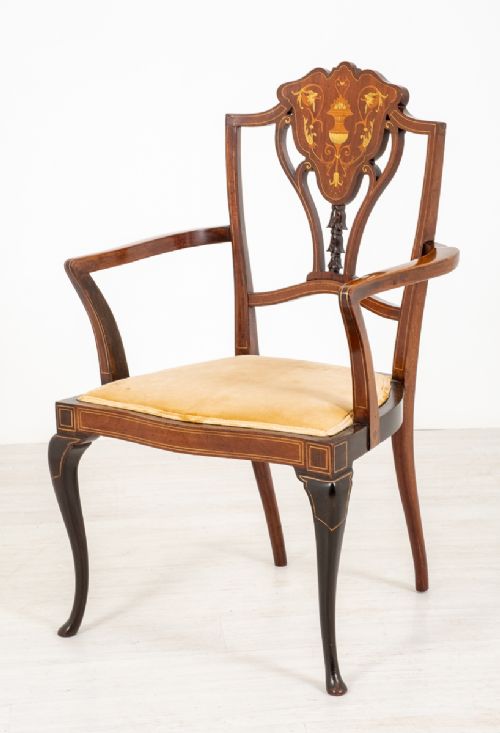 Pretty Mahogany Inlaid Open Armchair