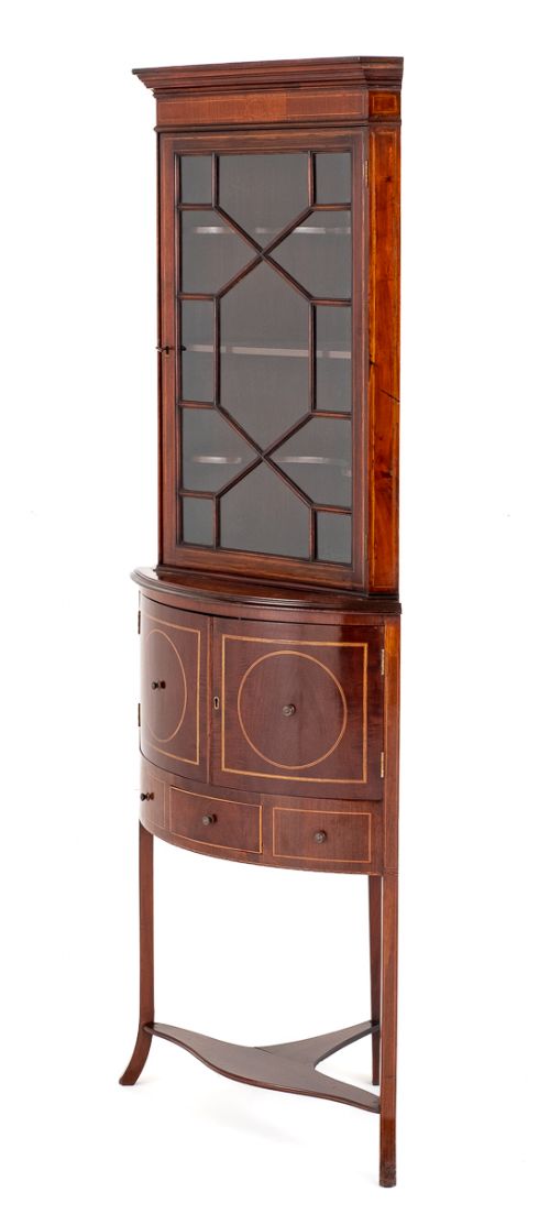 Mahogany Sheraton Revival Bow Corner Cabinet
