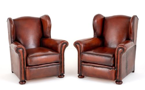 Good Pair of Leather Wing / Club Chairs