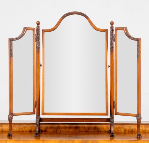 Very Pretty Queen Anne Style Walnut Triple Mirror