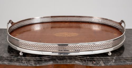Victorian Mahogany and Silver Plate Tray