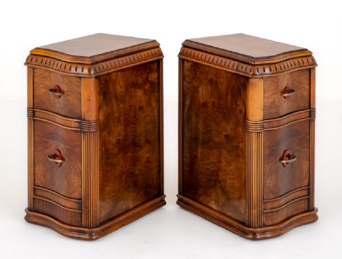 Pair of Walnut Art Deco Bedside Cabinets