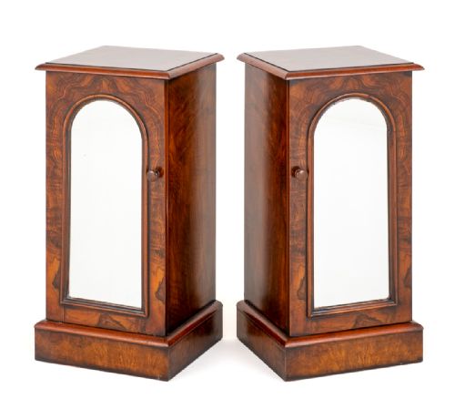 Pair of Victorian Figured Walnut Bedside Cabinets