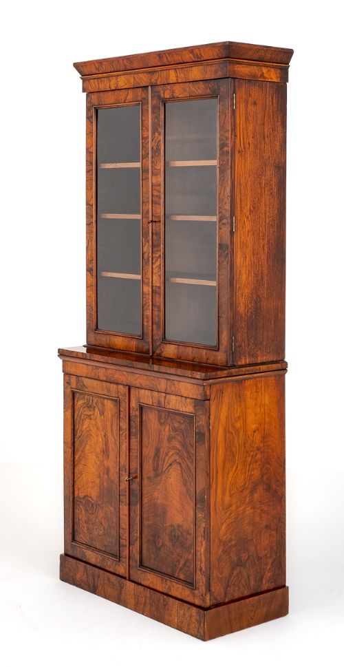 Walnut 2 Door Victorian Glazed Bookcase