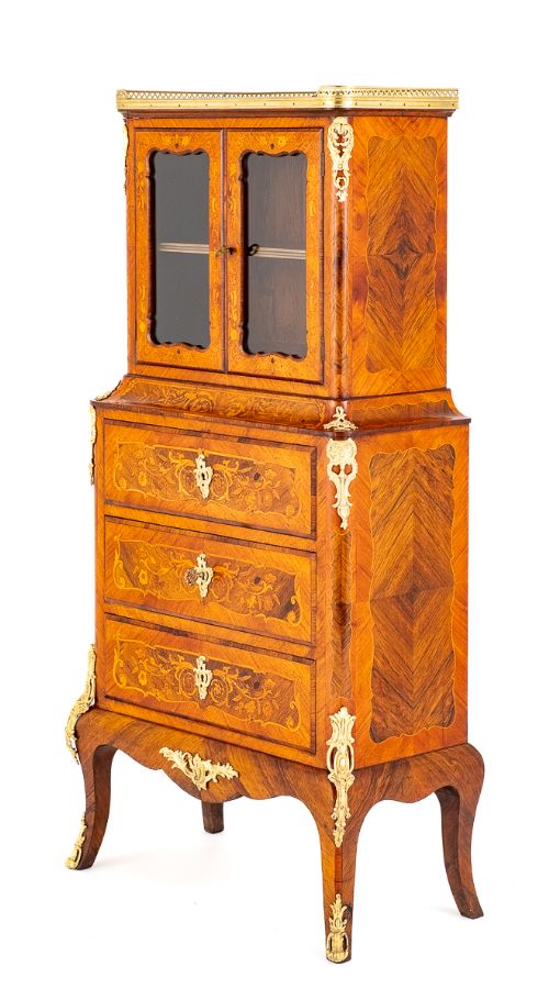 Superb French Inlaid Secretaire Bookcase