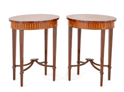 Pair of Sheraton Revival Mahogany Inlaid End Tables
