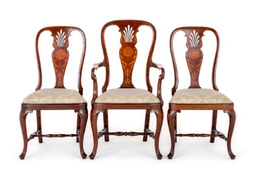 Set of 3 Mahogany Queen Anne Style Desk Chairs