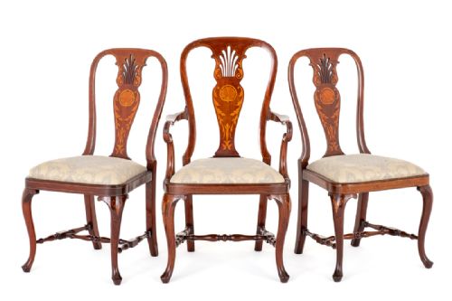 fig 1. Set of 3 Mahogany Queen Anne Style Desk Chairs