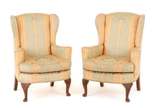 Pair of Queen Anne Style Wing Chairs