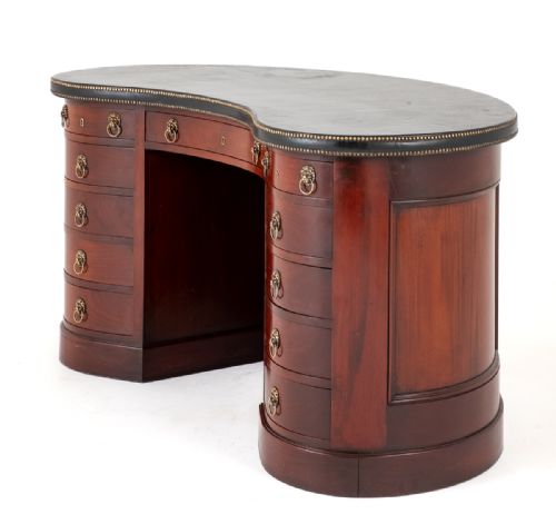 Regency Revival Mahogany Kidney Shaped Desk