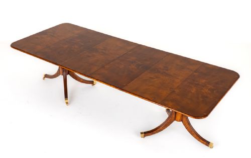 Burr Walnut 2 Pedestal Regency Revival Dining Table