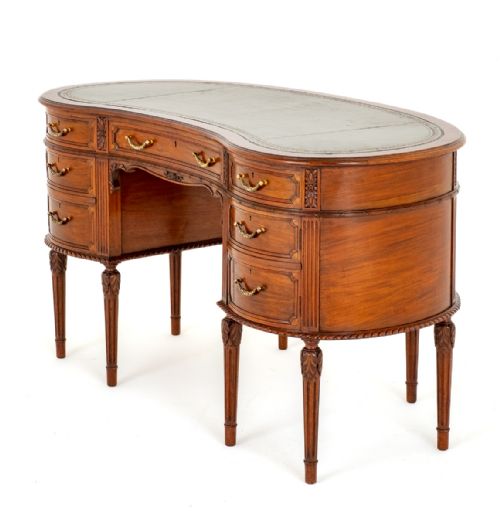 French Style Mahogany Kidney Shaped Writing Table