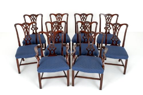 Set of 10 ( 8 + 2 ) Good Quality Mahogany Chippendale Style Dining Chairs