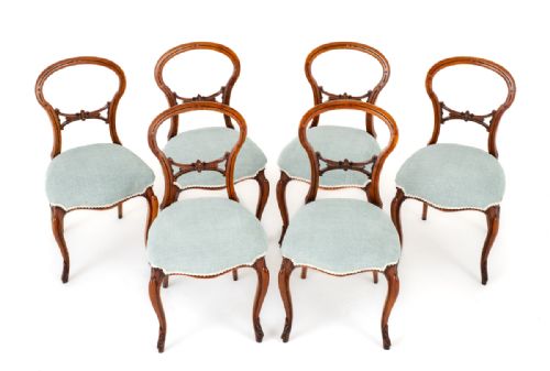 Set of 6 Walnut Victorian Dining Chairs