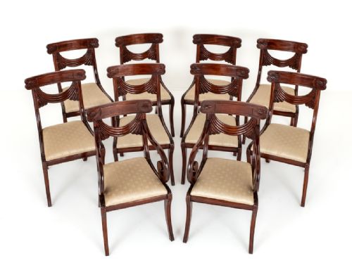 Set of 10 (8 + 2) Mahogany Regency Style Dining Chairs