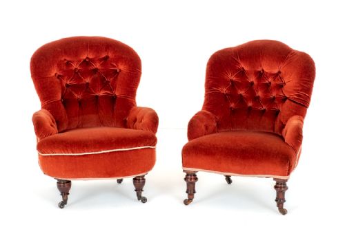 2 Victorian Upholstered Tub Chairs