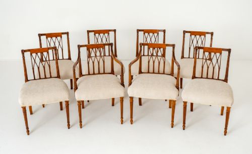 Set of 8 (6 + 2) Satinwood Hepplewhite Style Chairs