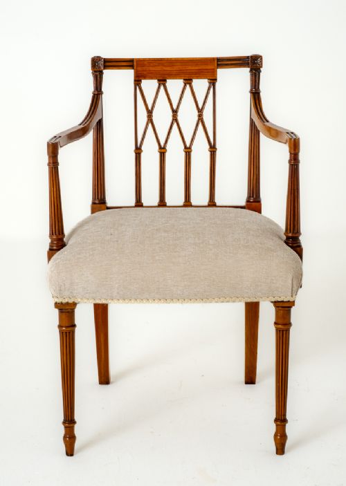 fig 1. Set of 8 (6 + 2) Satinwood Hepplewhite Style Chairs