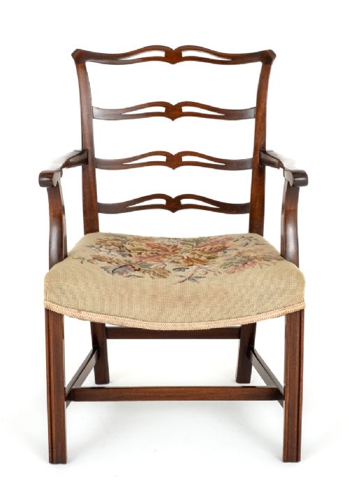 fig 1. Set of 6 Mahogany Ladderback Chippendale Style Dining Chairs