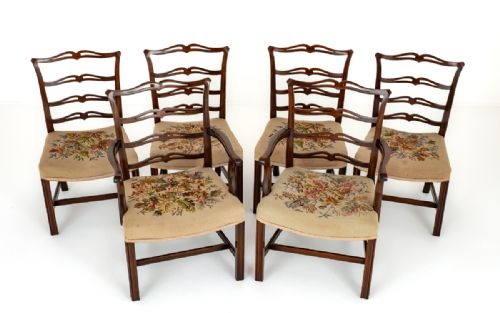 Set of 6 Mahogany Ladderback Chippendale Style Dining Chairs