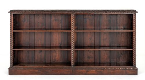 Victorian Carved Oak Double Open Bookcase