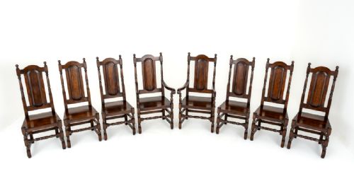 Set of 8 (6+2) Tudor Style Oak Chairs