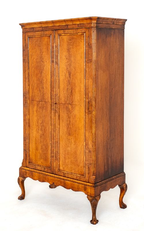 2 Door Walnut Queen Anne Style Wardrobe