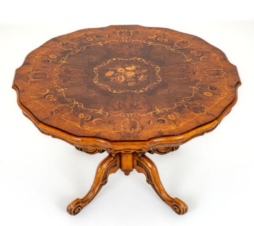 Burr Walnut Marquetry Victorian Style Centre Table