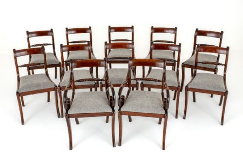Set of 12 Mahogany Regency Revival Dining Chairs