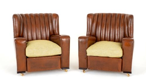 Stylish Pair of Art Deco Leather Club Chairs