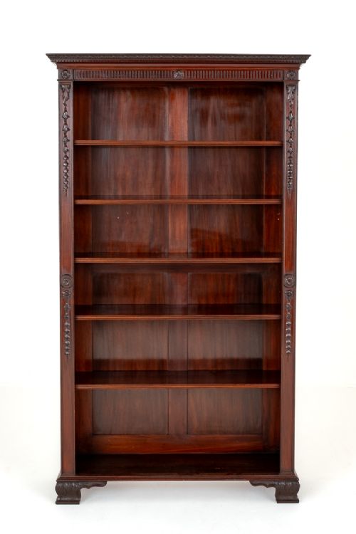 Impressive Mahogany Carved Open Bookcase