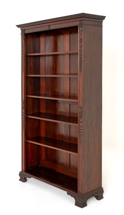 Impressive Mahogany Carved Open Bookcase