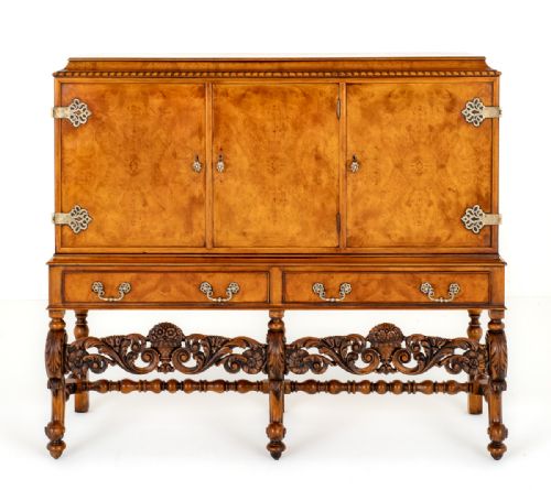 fig 1. A Stunning Walnut Carolean Style Drinks Cabinet