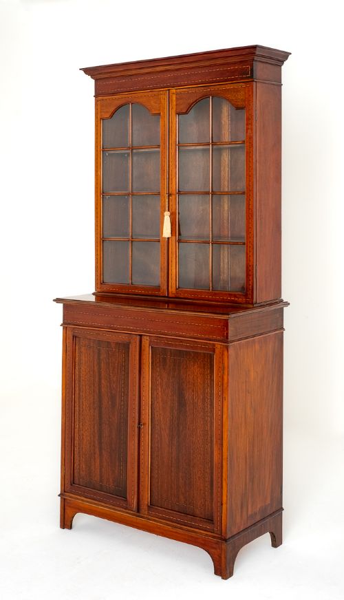 Mahogany Sheraton Revival 2 Door Glazed Bookcase
