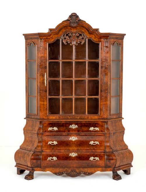 fig 1. Burr Walnut Dutch Shaped Cabinet
