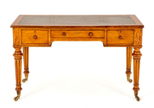 fig 1. Victorian Birds Eye Maple 3 Drawer Writing Table