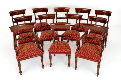 Set of 12 (10 + 2) William IV Style Mahogany Dining Chairs